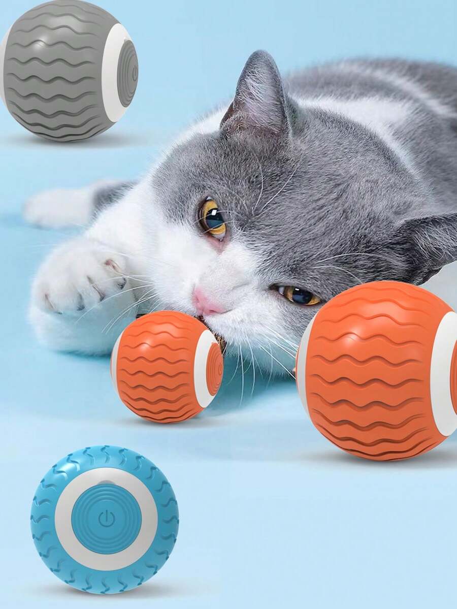 1个可充电智能滚球猫玩具，带LED灯，2种滚动模式，适合猫狗互动玩耍 - 橘色 - 查看 1