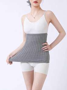 1入組女士純色針織保暖腰部支撐帶，彈性緊貼且厚實，可保護腹部並提升腹部，適用於秋冬季節