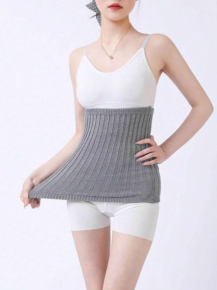 1入組女士純色針織保暖腰部支撐帶，彈性緊貼且厚實，可保護腹部並提升腹部，適用於秋冬季節