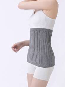 1入組女士純色針織保暖腰部支撐帶，彈性緊貼且厚實，可保護腹部並提升腹部，適用於秋冬季節