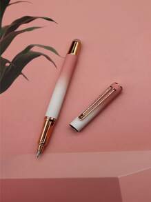 Pluma fuente metálica degradada de 1 pieza para la práctica de la escritura a mano de estudiantes, papelería escolar, con absorbente de tinta incorporado y cartucho de tinta reemplazable de 3,4mm - 14,2 cm * 1,05 cm - Ver 12