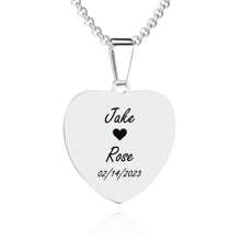 Custom Photo & Text Stainless Steel Engraved Heart Shaped Pendant Necklace, Valentine's Day Gift Stylish,Fall Fashion,Contracted,Simple,Casual,Old Money,Vintage Custom,Personalized,Unique Ideal Gifts For Him Girlfriend,Mom,Family,Friends,Daughter,Her,Boyfriend,Dad,Son,Pets,Grandparents For Anniversaries,For Valentine's Day,For Mother's Day,For Birthdays,For Graduation,For Daily Wear,For Weddings,For Prom,For Father's Day,For Party Valentines
