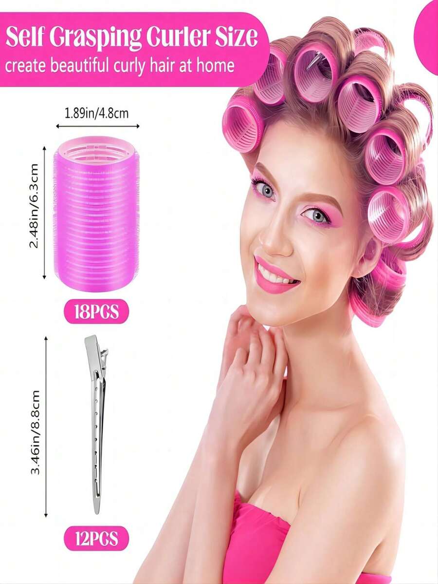 24Piece Set Of 12 Hair Rings Plus 12 Clips ExtraLarge Curling Rings Set SelfGrip Curling