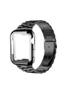 مجموعة سوار ساعة أبل وغطاء واقي للساعة باللون الوردي، متوافق مع ساعات أبل سلسلة Ultra3/2/1، SE، S10/S9/S8/S7/S6/S5/S4/S3/S2/S1، مقاس 38مم 40مم 41مم 44مم 45مم 49مم 42مم 46مم، سوار من الفولاذ المقاوم للصدأ قابل للتعديل، غطاء واقي من مادة البولي كربونات مقاوم للخدش والصدمات، بدون واقي للشاشة، مناسب للنساء/البنات