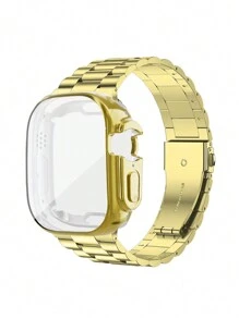 مجموعة سوار ساعة أبل وغطاء واقي للساعة باللون الوردي، متوافق مع ساعات أبل سلسلة Ultra3/2/1، SE، S10/S9/S8/S7/S6/S5/S4/S3/S2/S1، مقاس 38مم 40مم 41مم 44مم 45مم 49مم 42مم 46مم، سوار من الفولاذ المقاوم للصدأ قابل للتعديل، غطاء واقي من مادة البولي كربونات مقاوم للخدش والصدمات، بدون واقي للشاشة، مناسب للنساء/البنات