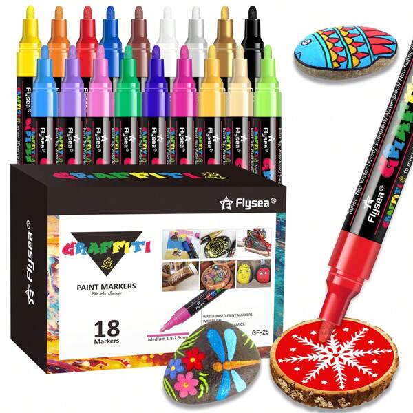 Acrylic Paint Pens, 12/18/24 Colors Acrylic Paint Markers Paint Pens Paint Makers For Rocks, Craft, Ceramic, Glass, Wood, Fabric, Canvas -Art Crafting Supplies Back To School