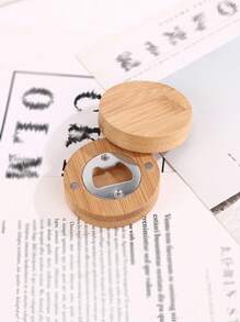 1pc Wooden Circular Bottle Opener Magnetized Fridge Sticker, Household Beer Screw Cap Opener - Wood Color - View 3
