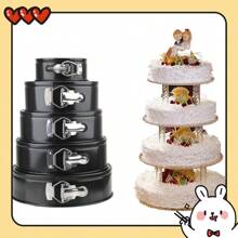 1/2/3pcs Non-Stick Latch Lock Cake Molds, Round Mousse Honeycomb Shaped Carbon Steel Baking Mold, Multi-Sizes For Making Various Cakes - Black - View 4
