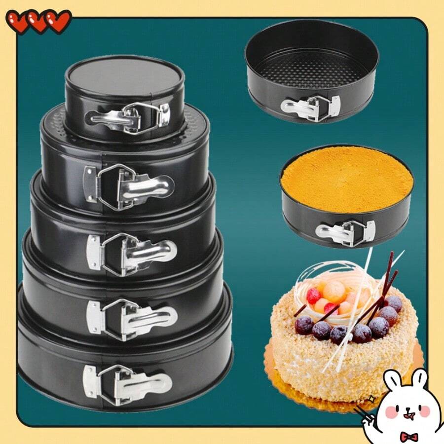 1/2/3pcs Non-Stick Latch Lock Cake Molds, Round Mousse Honeycomb Shaped Carbon Steel Baking Mold, Multi-Sizes For Making Various Cakes - Black - View 1