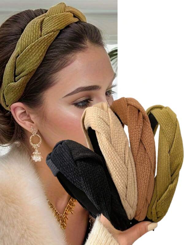 1pc Vintage Wide Pleated Headband Made Of Solid-Color Material With Braided Twists, Fashionable Hair Accessory Suitable For Daily Wearing Of Women,Hairband,Hair Hoop Headbands