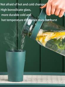 1pc Glass Water Jug Set Of 5 For Cold Water Household Heat-Resistant Pitcher For Juice, Milk Tea - Pink - View 4