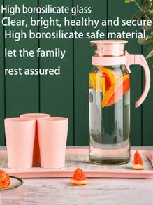 1pc Glass Water Jug Set Of 5 For Cold Water Household Heat-Resistant Pitcher For Juice, Milk Tea - Pink - View 3