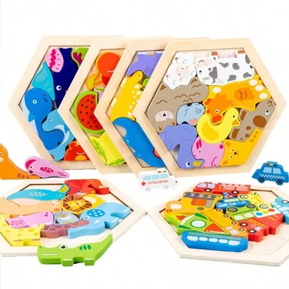 Children's Wooden 3d Puzzle Cartoon Themed Creative Puzzle Toy For Early Education Intellectual Development