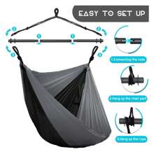 Hammock Chair Swing Chair, Hanging Chair For Outdoor Indoor, Large Lightweight Swing Chair For Kids Adults, Portable Hammock Chair For Camping Black, Gray