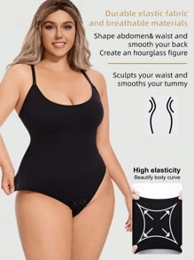 1件大尺碼無縫收腹塑身衣，腰部束腰設計 - 黑色 - 查看 1