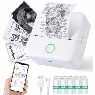 Thermal Mini Printer, Portable Inkless Sticker Maker, Printer For Phone, Wireless Label Printer With Tape, Free Cut Small Pocket Printer For Notes&Children DIY, Compatible With IOS&Android