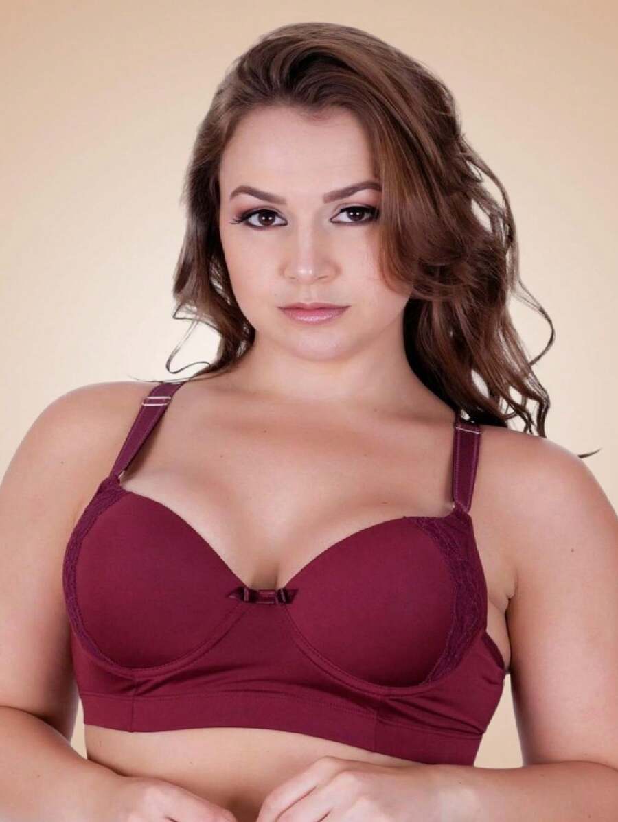 Plus Size Bras & Bralettes - 酒紅色 - 查看 1