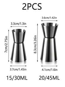 2pcs Double-Sided Stainless Steel Jigger, Cocktail Shaker, Perfect For Mixing And Blending Wine, Whiskey, Cocktail At Home Bar - Silver - View 6