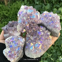 1PC Natural Amethyst Cluster Electroplating Aura Quartz Crystal Cluster Angel Aura Purple Crystal Clusters For Gift