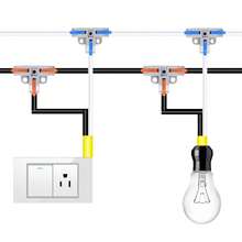 Lever-Nuts Connector, 20pcs 3-Way T-Shape Compact Splicing Wire Connectors, 3-Port Quick Connect Distribution Connector 3-Pin 1-Way Electrical Connector, For AWG 28-12 - Blue - View 3