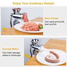 1Pc Moclever Manual Meat Grinder Heavy Duty Aluminum Alloy Hand Operated Mincer Sausage Maker Machine Noodle Maker Kitchen Food Grinder For Pork Beef Pepper Wedding Party - Silver - View 9