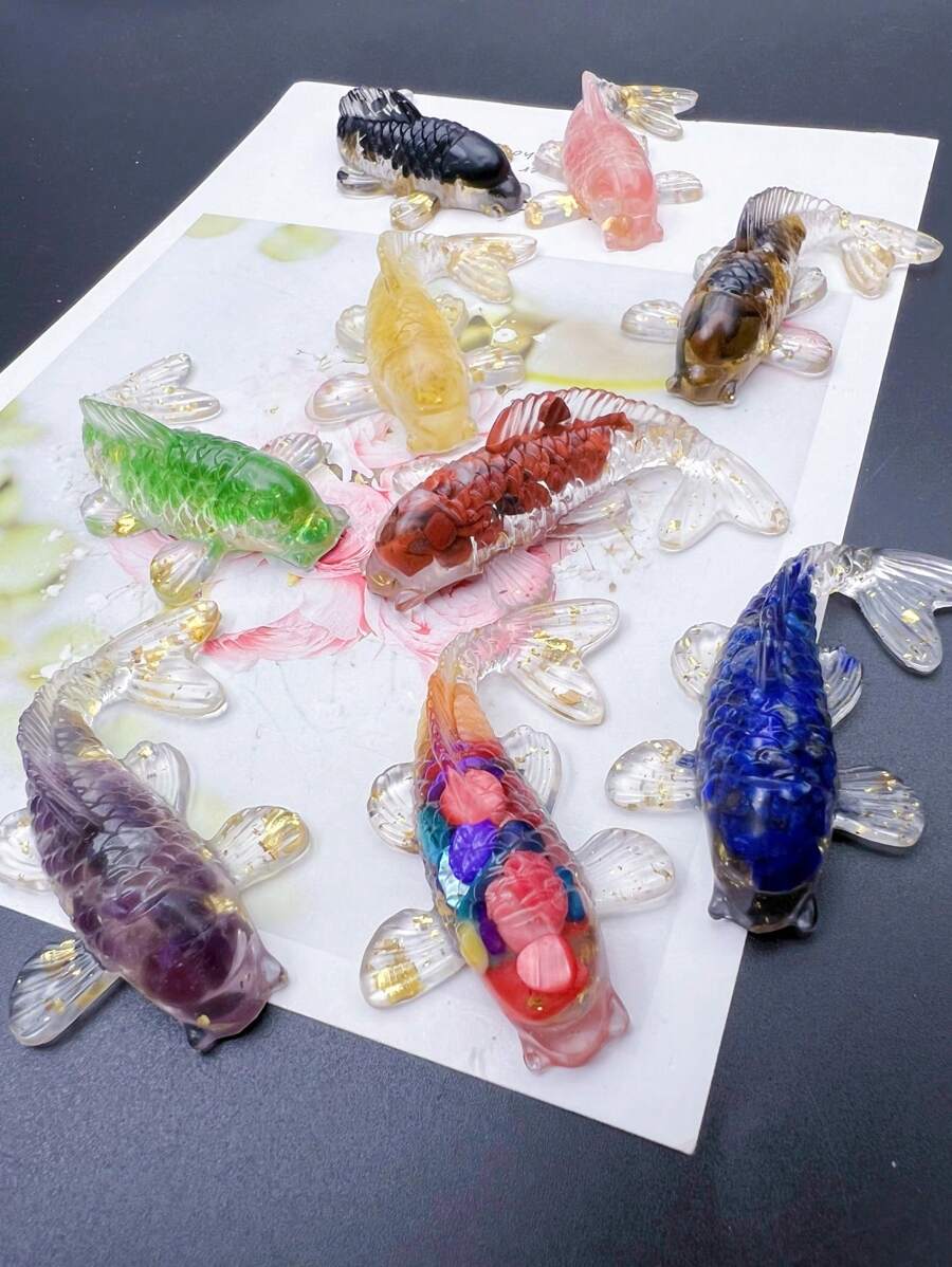1頂自然水晶碎片樹脂錦鯉魚雕像,治療寶石人造魚飾物,靜電能雕像,桌上車用家居辦公室裝飾,送友好禮物