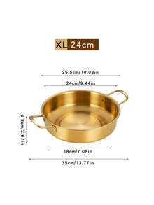 1pc 18cm/20cm/22cm/24cm Stainless Steel Golden Soup Pot Korean  Stew & Seafood Hot Pot Hong Kong Style Flat Alcohol Stove Pot Commercial Snack Fried Chicken Pan Instant Noodle Pot Mixed Rice Bowl - Gold - View 13