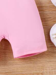 寶寶女孩心形印花短袖上衣及粉色連身衣套裝 - 粉色 - 查看 4