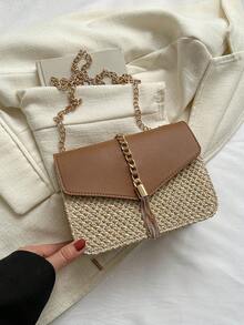 1 Miếng Da giả Màu thuần Đúng mốt Tua Túi đeo vai Với Chuỗi kim loại & Thiết kế bện , Hoàn hảo Đối với bờ biển Kỳ nghỉ , Sử dụng hàng ngày Đối với phụ nữ - màu nâu - Xem 6