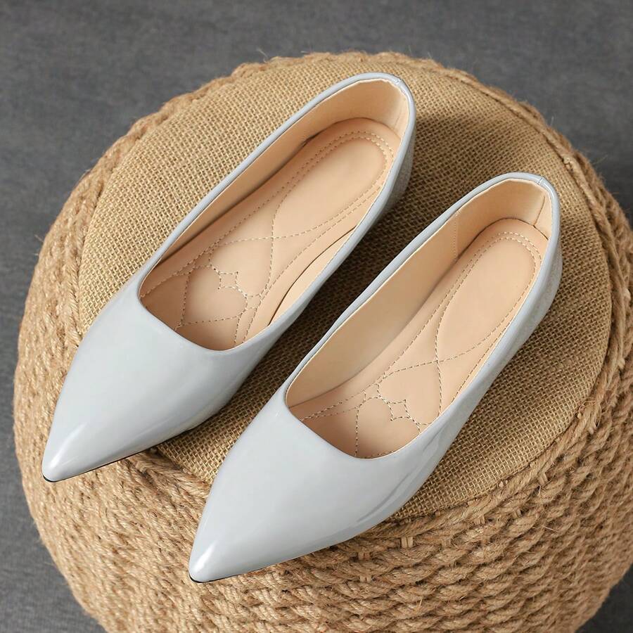 Women's Pointed Toe Fashionable Low Vamp Purple Flat Shoes, Outdoor Leisure, Autumn, Champagne Colored, High-End Feeling, Red Casual, Versatile, Yellow Shoes, Comfortable Black Shoes - Light Grey - View 1