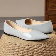 Women's Pointed Toe Fashionable Low Vamp Purple Flat Shoes, Outdoor Leisure, Autumn, Champagne Colored, High-End Feeling, Red Casual, Versatile, Yellow Shoes, Comfortable Black Shoes - Light Grey - View 3