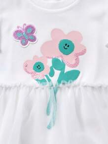 Annil 女童夏季宝宝纯棉A字裙休闲短袖连衣裙白色 - 白色 - 查看 3