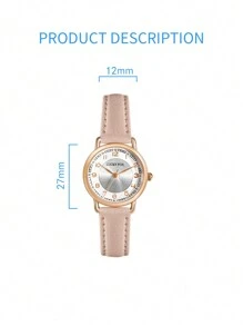 1pc LUCKYFOX Unisex Student Minimalist Quartz Watch, Rose Gold Case & Leather Strap, Suitable For Daily Life, Commute, Daily Gift - Beige - View 5