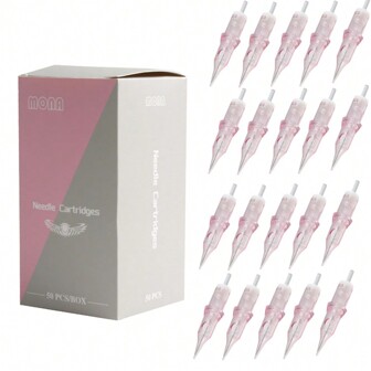 Tattoo Cartridges 50pcs/Box RL RS RM M1 Size Professional Disposable Pink Needle Permanent Eyebrow Lip Makeup Needles For Tattoo Machine Pen 1RL 3RL 5RL 7RL Size