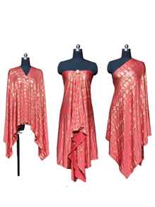 夏季新原創設計復古1920年代風格時尚奶絲全印花金箔印花布料，適用於女士派對沙灘防曬圍巾披肩。優雅仿晚禮服裙半成品服裝材料。 - 彩色 - 查看 5