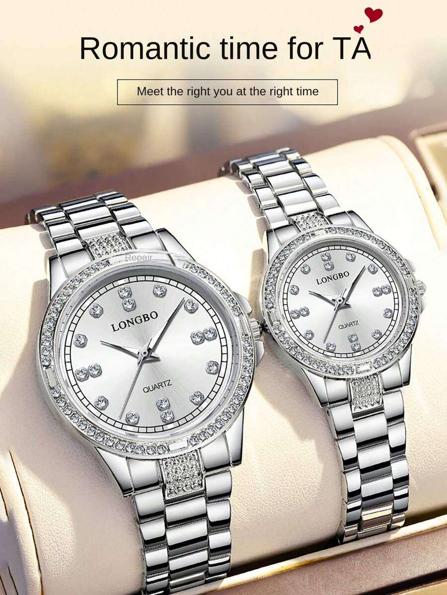 2pcs/Set Diamond High-End Couple Quartz Watches - Multicolor - View 1