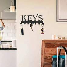 1pc, Wall-Mounted Black Metal Key Hook With "KEYs Sign, Sweet Home Decor, Wall Hook, Coat Hat Rack, Storage Shelf, Housewarming And Birthday Gift - Black - View 5