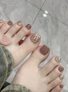 24 chiếc nghệ thuật móng chân vuông ngắn, tông màu lạc đà kết hợp giữa các tác phẩm nghệ thuật móng chân lấp lánh và màu trơn, bao gồm 1 dũa móng tay và 1 tờ keo thạch ép lên móng tay Đồ dùng làm móng - Nhiều màu - Xem 3