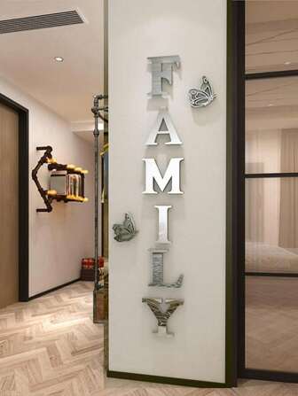 8入組家居牆飾膠體鏡面牆貼，帶有字母標誌，適用於客廳臥室家居裝飾