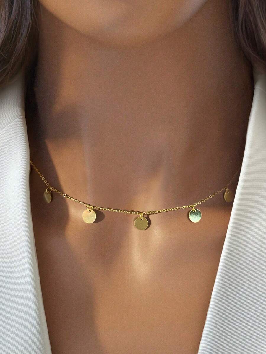 Newsoul 1pc Elegant Round Sequins Necklace Jewelry For Women S925 Sterling Silver Simple Tassels Necklace Fine Jewelry For Party Gift For Dating Deco - Gold - View 1