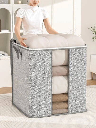 1 件灰色储物袋, 大容量搬家袋, 露营野餐杂物袋, 衣柜储物整理袋, 季节性衣服储物袋, 可折叠便携式储物袋装饰品装饰节日装饰房间装饰家居装饰卧室装饰卧室, 收纳袋, 家庭储物, 女式白色 T 恤, 女式黑色裤子, 女士冬装, 连衣裙,
