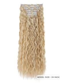 Clip In Hair Extensions,  6PCS Curly 24" Long Synthetic Clip On Hairpiece For Women Dark Blonde With Highlights - Multicolor - View 3