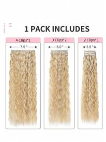 Clip In Hair Extensions,  6PCS Curly 24" Long Synthetic Clip On Hairpiece For Women Dark Blonde With Highlights - Multicolor - View 6