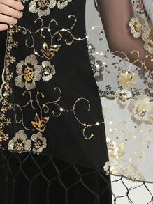 Boho 1pc Lace Floral Embroidery Shawl, Elegant & Heavy-Duty, Perfect For Prom, Sequin Scarf, Handmade Tassel Scarf, Simple & Stylish Party Dress Scarf Halloween