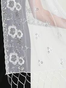 Boho 1pc Lace Floral Embroidery Shawl, Elegant & Heavy-Duty, Perfect For Prom, Sequin Scarf, Handmade Tassel Scarf, Simple & Stylish Party Dress Scarf Halloween
