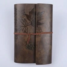 1 pieza con diseño de hoja Cuaderno , café marrón retro Cuaderno para oficina