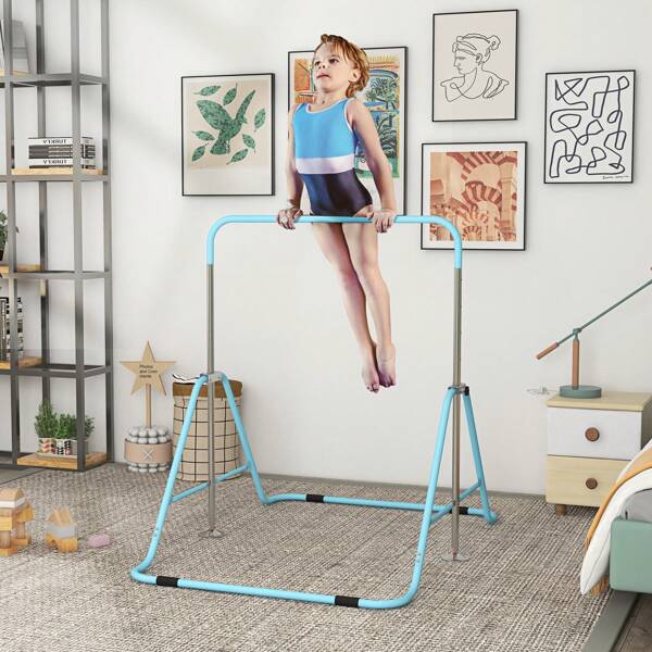 HOMCOM HOMCOM Barre Fixe de Gymnastique pour Enfants Pliante - Hauteur réglable de 88 à 128 cm - avec Base Triangulaire en Acier - Rose