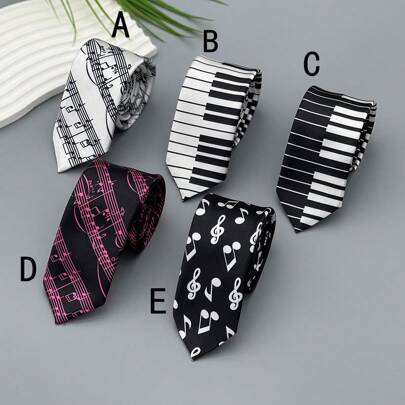 1pc Men's 5cm Music Note Print Handmade Necktie, Father's Day Gift, Stylish TieMen Necktie