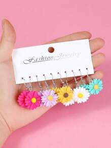 5 Pairs Of Candy Color Floral Earrings, Suitable For Daily Wear In Spring And Summer
