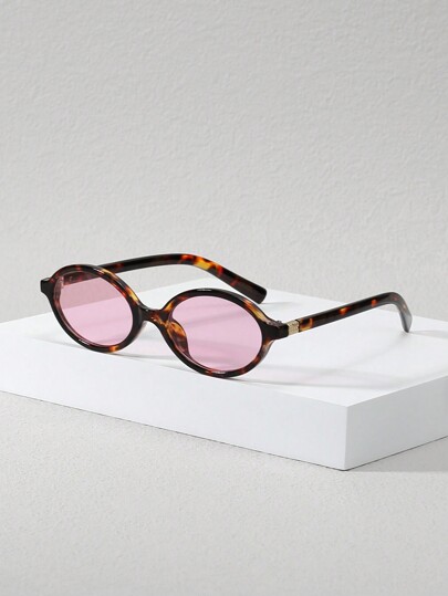 1 pezzo Occhiali da donna con montatura ovale piccola, decorazione in metallo a temple, moda stile di strada, per l'estate, spiaggia, vacanza, all'aperto, ombreggiatura, guscio di tartaruga, boemia, stile ovali per il ritorno a scuola